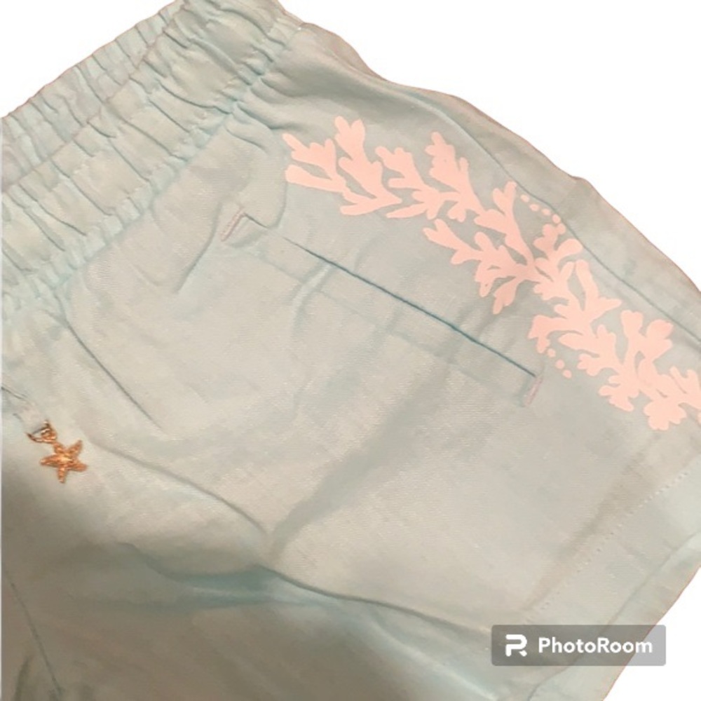 Lilly Pulitzer Drawstring Baybreeze Linen Shorts Whisper Blue Medium - Picture 6 of 6
